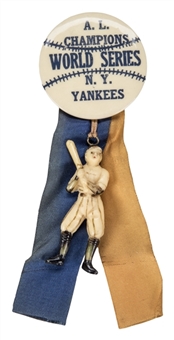 1939 World Series New York Yankees Pinback Button, Ribbon & Player Charm